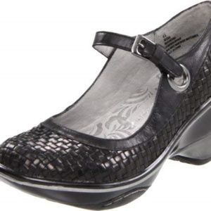 Jambu Black Leather Woven Seoul Wedge Pump Size 8
